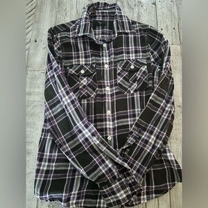 Aqua Black and Purple Plaid Shirt